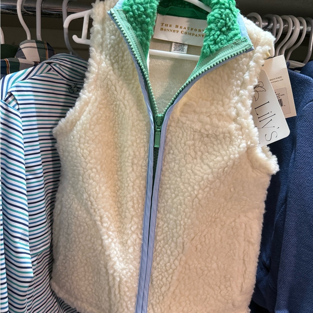 Cream and Green Sherpa Vest
